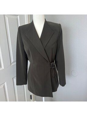 Olive Hunter Green Wrap Tie Pinstriped Blazer Size S/M